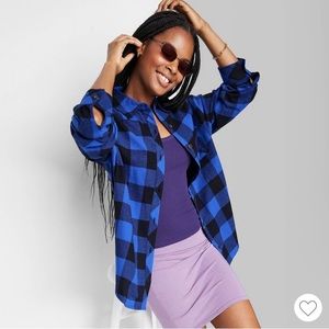 Women's Long Sleeve Hi-Low Oversized Flannel Shirt-Wild Fable-L/(2B6)